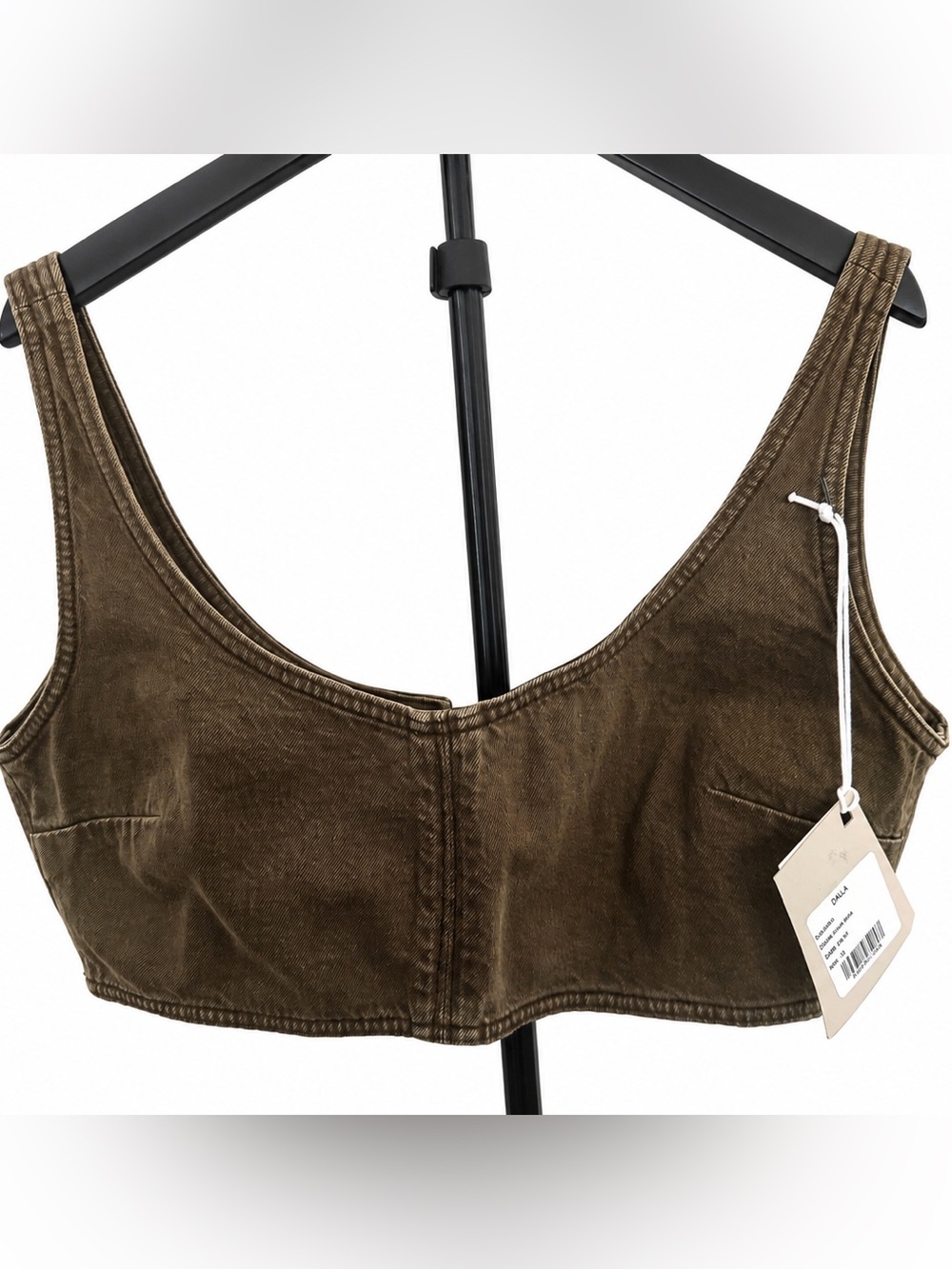NWT DALA Denim Faux Bra Crop Top – Dark Olive – Size 32